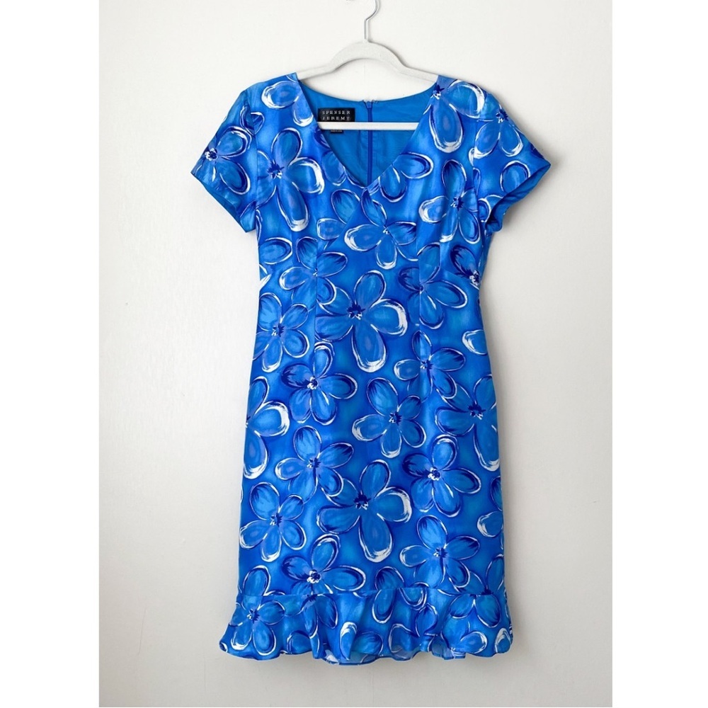 Vintage Floral Print Babydoll 100% Silk Short Sleeve Dress